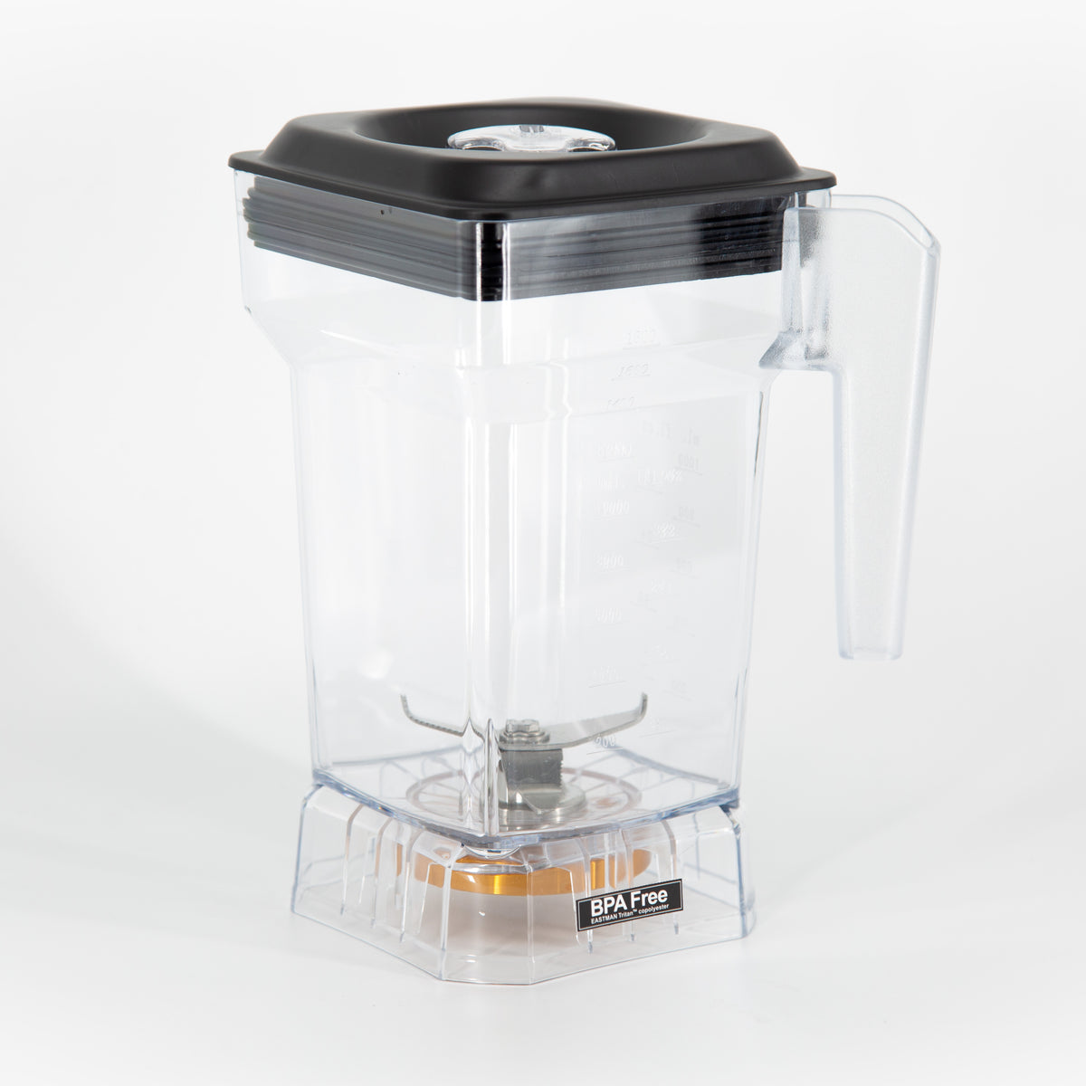 Clear VOID jar with black lid, showing the gold-colored blade base underneath